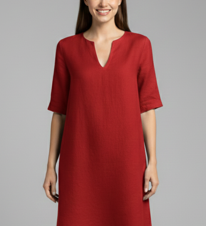 Damenkleid mit V-Ausschnitt und Dreiviertelärmeln