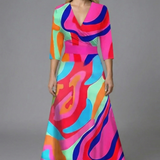 Damenkleid mit V-Ausschnitt und Dreiviertelärmeln
