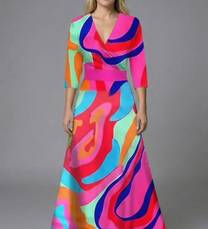 Damenkleid mit V-Ausschnitt und Dreiviertelärmeln