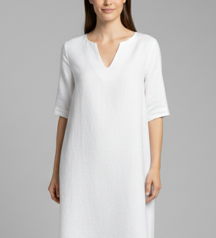 Damenkleid mit V-Ausschnitt und Dreiviertelärmeln