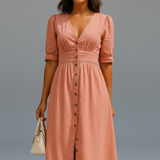 Damenkleid mit V-Ausschnitt und Knopfleiste