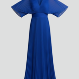 Damenkleid mit V-Ausschnitt und plissierter Maxiröcke