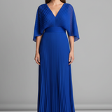 Damenkleid mit V-Ausschnitt und plissierter Maxiröcke
