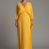 Damenkleid mit V-Ausschnitt und plissierter Maxiröcke