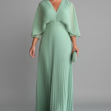 Damenkleid mit V-Ausschnitt und plissierter Maxiröcke