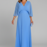 Damenkleid mit V-Ausschnitt und plissierter Maxiröcke