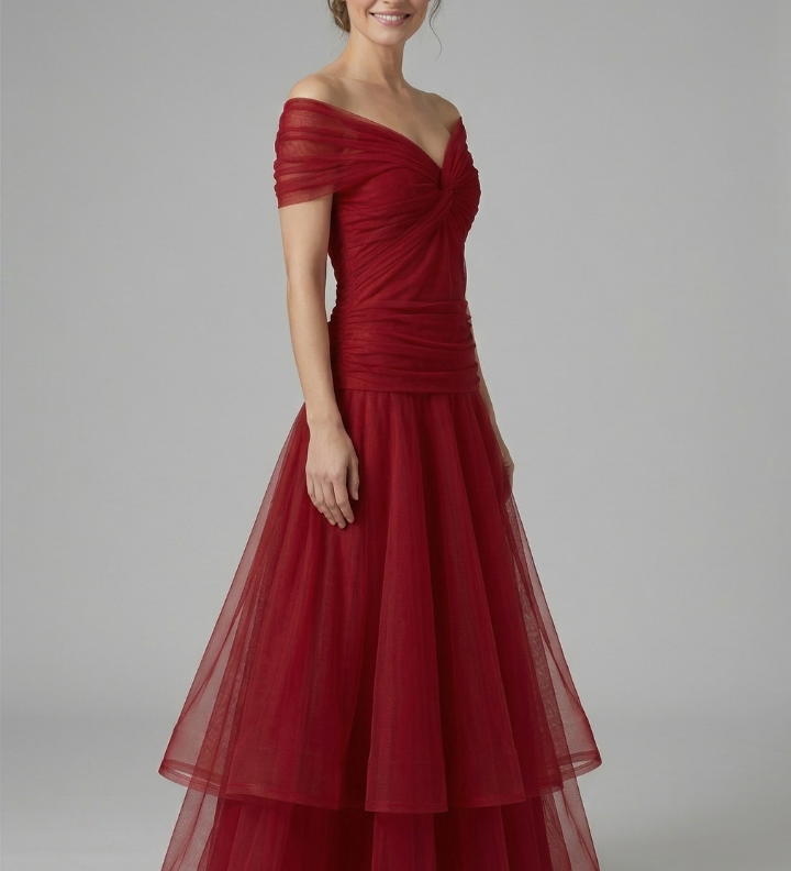 Damenkleid mit V-Ausschnitt und Drapiertem Oberteil
