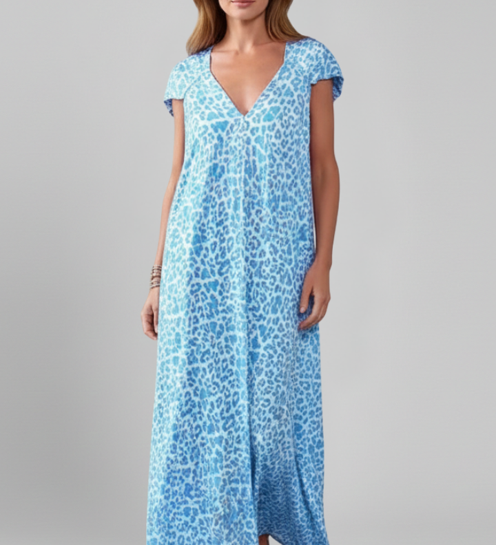 Damenkleid mit V-Ausschnitt und bedruckter Oberfläche