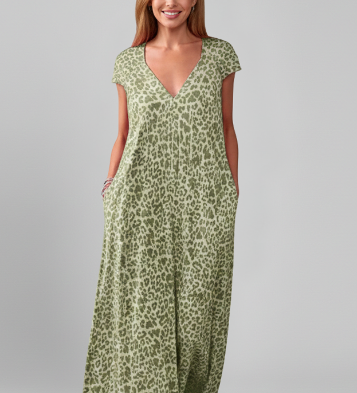 Damenkleid mit V-Ausschnitt und bedruckter Oberfläche