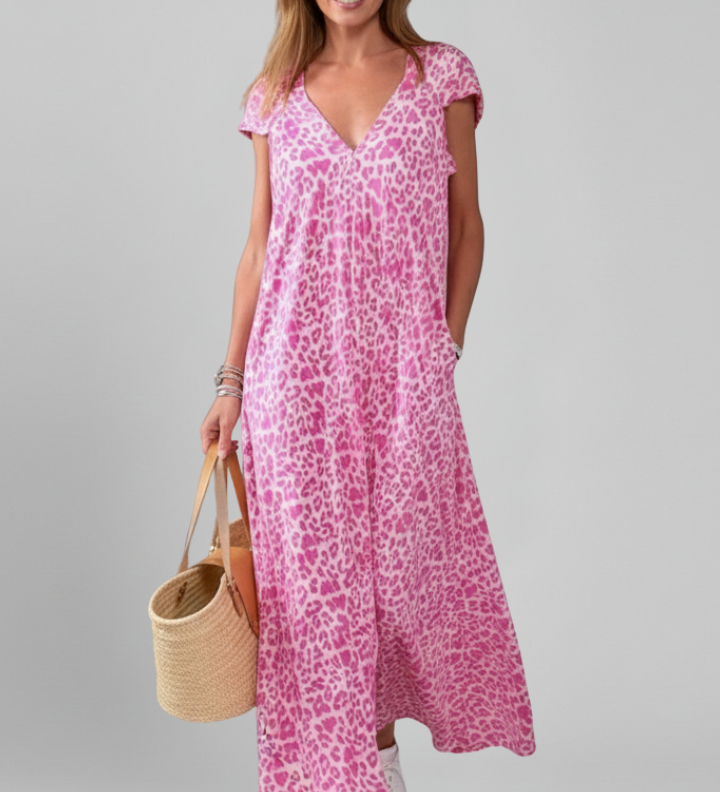 Damenkleid mit V-Ausschnitt und bedruckter Oberfläche
