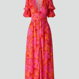 Damenkleid mit V-Ausschnitt und Puffärmeln