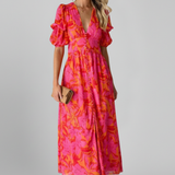 Damenkleid mit V-Ausschnitt und Puffärmeln