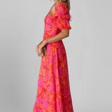 Damenkleid mit V-Ausschnitt und Puffärmeln