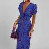Damenkleid mit V-Ausschnitt und Puffärmeln