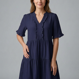 Damenkleid mit V-Ausschnitt und Rüschendetail