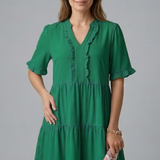 Damenkleid mit V-Ausschnitt und Rüschendetail