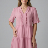 Damenkleid mit V-Ausschnitt und Rüschendetail