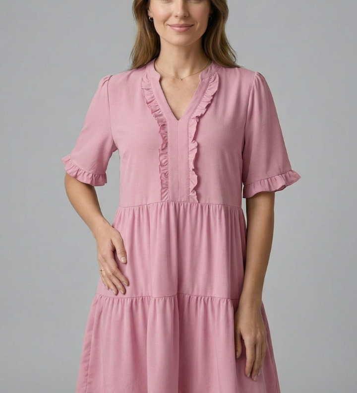 Damenkleid mit V-Ausschnitt und Rüschendetail