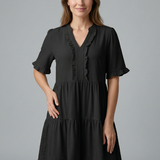 Damenkleid mit V-Ausschnitt und Rüschendetail