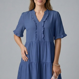 Damenkleid mit V-Ausschnitt und Rüschendetail
