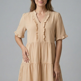 Damenkleid mit V-Ausschnitt und Rüschendetail
