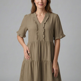 Damenkleid mit V-Ausschnitt und Rüschendetail
