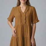 Damenkleid mit V-Ausschnitt und Rüschendetail
