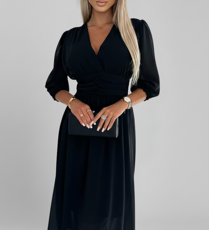 Damenkleid mit V-Ausschnitt und Wickelbund