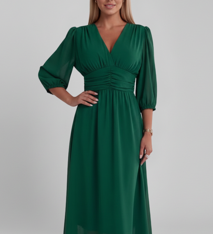Damenkleid mit V-Ausschnitt und Wickelbund