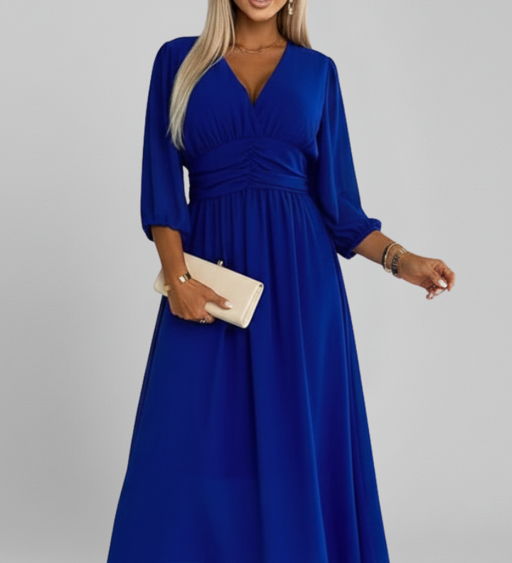 Damenkleid mit V-Ausschnitt und Wickelbund
