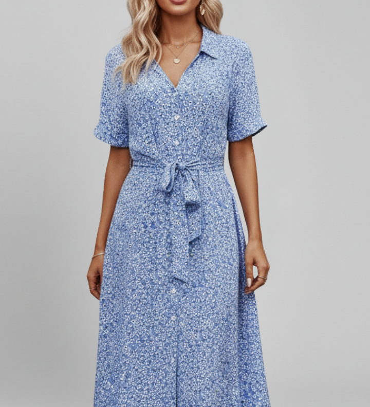 Damenkleid mit V-Ausschnitt und Knopfverschluss