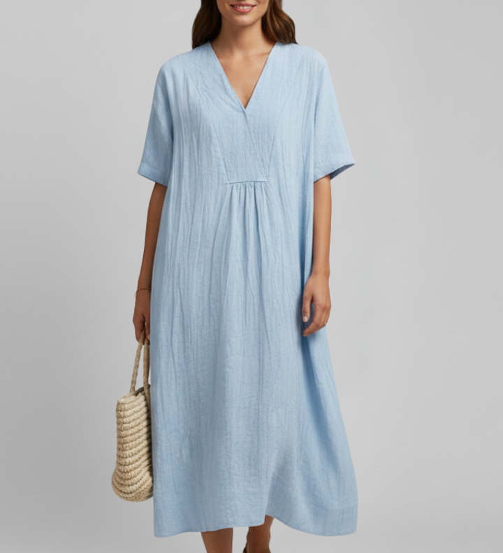 Damenkleid mit V-Ausschnitt und kurzen Ärmeln
