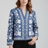 Gestickte Bluse für Damen mit floralem Muster und langen Ärmeln