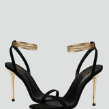 Damen Sandalen mit Absatz, dünnem Riemen und umwickelndem Knöchelriemen