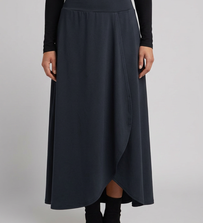 Damen Hochtaillierte Maxi-Rock mit Wickel-Front und Abgerundetem Saum