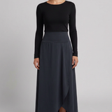 Damen Hochtaillierte Maxi-Rock mit Wickel-Front und Abgerundetem Saum