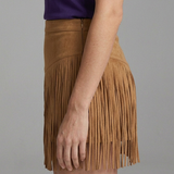 Damen Minirock im Wildleder-Look mit hohem Bund und langen Fransen