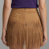 Damen Minirock im Wildleder-Look mit hohem Bund und langen Fransen