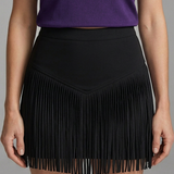 Damen Minirock im Wildleder-Look mit hohem Bund und langen Fransen