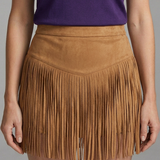 Damen Minirock im Wildleder-Look mit hohem Bund und langen Fransen
