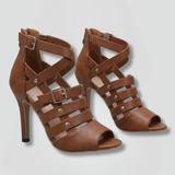 Damen High Heel Leder Sandalen mit Reißverschluss und Offener Spitze