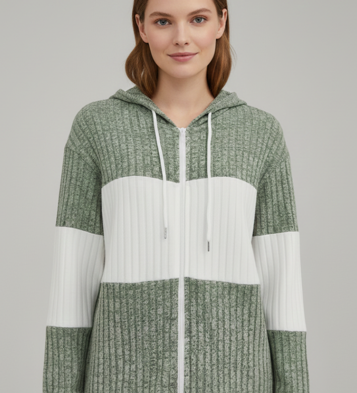 Damen Kapuzenjacke mit Reißverschluss und Rippdetails