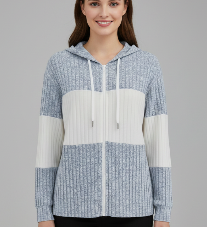 Damen Kapuzenjacke mit Reißverschluss und Rippdetails