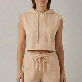 Damen Hoodie-Top und Shorts Set mit ärmellosem Schnitt und elastischem Bund