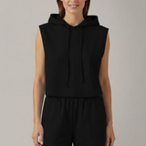 Damen-Hoodie-Top und Shorts-Set mit ärmellosem Schnitt und elastischem Bund
