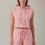 Damen-Hoodie-Top und Shorts-Set mit ärmellosem Schnitt und elastischem Bund