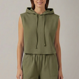Damen-Hoodie-Top und Shorts-Set mit ärmellosem Schnitt und elastischem Bund