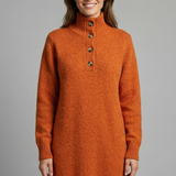 Damen Strickkleid mit hohem Kragen und Knopfleiste