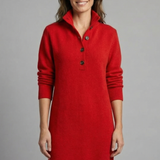 Damen Strickkleid mit hohem Kragen und Knopfleiste