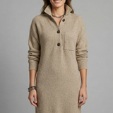 Damen Strickkleid mit hohem Kragen und Knopfleiste